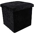 DANIEL JAMES Housewares Crushed Velvet Ottoman Foot Stool Storage Box Furniture Seat Rest Cube Foldable (Black)