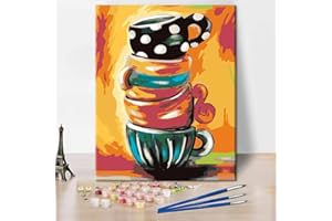 TISHIRON Malen nach Zahlen für Erwachsene Anfänger Kits Kaffeetasse DIY Ölmalerei Kit Kaffee Zeit Leinwand Acryl Pigment Kunsthandwerk für Home Wall Decor16x20 Zoll