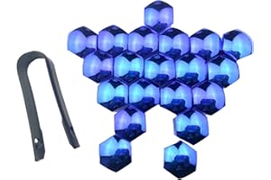 BSGP 20 Pieces Car Wheel Nut Caps Protection Universal Tyre Hub Screw Bolt Nut 21mm Cap Covers with Removal Tool (Internal diameter 21mm -Electroplated Blue)