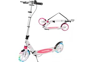 TENBOOM Scooters for Adults Kids Teenagers City Scooter for Kids Ages 8-12, Large Wheels Folding Adjustable Scooter, Free Carry Strap and Bell