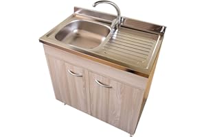 Yellowshop | Mobile cucina sottolavello a 2 ante cm 80 colore Olmo completo di lavello inox serie Basic (Versione Dx)