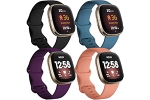 JUVEL Bracelet Compatible avec Fitbit Versa 3 Bracelet/Fitbit Sense/Versa 4 Bracelet, 4 Pack Remplacement Sport en Silicone Souple Bracelets pour Femme Homme, Petit Grand