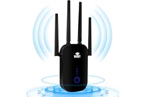 HERBYD WiFi Extender Booster, WiFi Range Extender 1200Mbps, WiFi Booster Dual Band 2.4GHz & 5.8GHz, Wireless Signal Booster with External 4 * 3dBi Dual-Band Antennas, Internet Booster Up to 3000sq.Ft（Black）