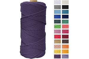 Macrame Cord 4mm x 109 Yards, JeogYong Thick Natural Cotton Cord Yarn Thread, 4-Strand Twisted Spool Twine String Cotton Rope for Wall Hangings, Plant Hanger, DIY Crafts, Home Decoration (Deep purple)