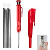 Professional Carpenter Mechanical Pencil with 6 Washable Wax Refills and Integrated Sharpener, Long Tip for Deep Holes, Preci
