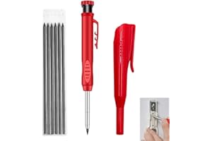 KMUQSHY Matita Falegname Professionale con 6 Ricariche, Matita Meccanica Muratore Carpentiere per Segnare Fori Profondi su Legno, Metallo e Superfici Dure con Temperino Incorporato, Design Antiscivolo