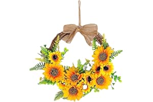 CBCHQDET DUOHERESHUI Kunstblumen Kranz Deko, Sonnenblume Kranz, Outdoor Türkranz, Kranz für Haustür, Handgefertigte Wandkranz, für Zuhause, Parties, Türen, Hochzeiten