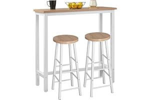 WOLTU Tavolo Alto con 2 Sgabelli, Set Pranzo per Cucina, Sala da Pranzo, Isola da Cucina, Sgabelli Rotondi, Struttura in Metallo, Design Industriale, Rovere Chiaro