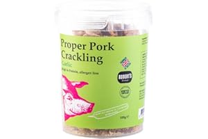 SCT SAVOURY CRUNCHY TREATS & SWEET CANDY TREATS Proper Pork Crackling - 100g Pot – Available in Multiple Flavours - Keto-friendly, Allergen-Free, Low Carb & High Protein, Handmade in Britain (Garlic)