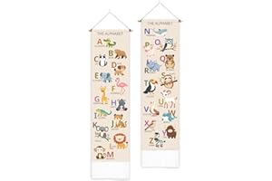 PLIGREAT Paquete de 2 Tapiz ABC Alfabeto Vertical Animal Colgante de Pared para Habitación Dormitorio Salón Letras Dulces Largas Estrechas Colgantes de Pared Dormitorio Decoración de Arte del Hogar