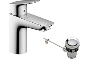 hansgrohe Waschtischarmatur Logis, Wasserhahn Bad mit Auslauf Höhe 100 mm, mit Zugstange, Badarmatur wassersparend, Chrom