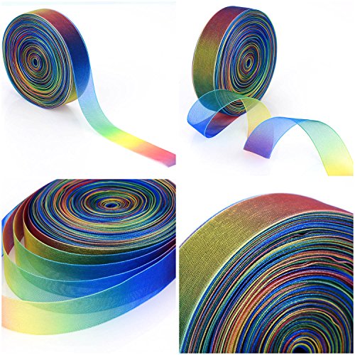 Shappy 50 Yard 1 Zoll Schimmer Sheer Organza Band, Regenbogen Farben - 6