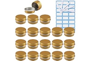 ZEOABSY 100 Pezzi Barattoli di alluminio 5ml a Vite Oro Scatola in Alluminio Forma Rotondo, Vasetti per DIY Candele Cosmetico Caramella Gadget Balsamo Labbra, 4x Etichette e 10x Spatola