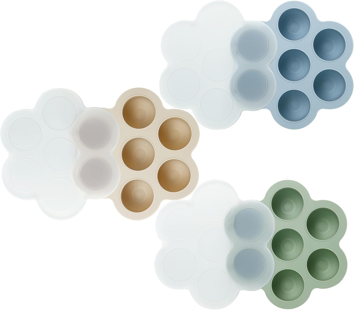 PandaEar Lot de 3 bacs de congélation pour aliments de bébé avec couvercles, 21 portions de 30 ml, moules en silicone pour purées, lait maternel et repas faits maison, bleu/vert/rose