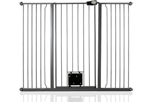 Bettacare Barrière pour Chien avec Trappe Verrouillable, Barrière de Sécurité Extra Haute pour Animaux, 139,8cm - 147,4cm, Hauteur 104cm, Couleur Gris Ardoise