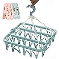 Folding Sock Dryer with 32 Pegs Clothes Drying Hanger with Clips for Washing Line Accessories, Drip Airer Hanging Sock Rack with 4 Beach Towel Quilt Clips for Shoe Insoles Underwear Bras Baby Clothes