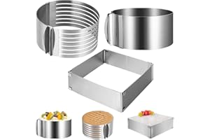DASIAUTOEM Juego de 3 anillos ajustables para tartas, marco de horneado rectangular ajustable, ayuda para cortar la base de tartas, juego de moldes para hornear y preparar pasteles para hornear
