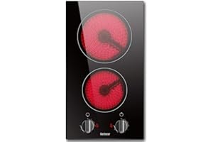Plaque de Cuisson Vitrocéramique, Karinear 30 CM Plaque Vitrocéramique 2 Feux, Table de Cuisson Electrique sans Prise, Verre Mat, 3000W, Noir