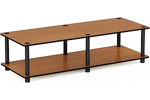 Furinno JUST TV Stand, No Tools Wide Entertainment Center, TV Console for TV up to 46 Inchwith Tubes, for Living Room, Bedroom, Light Cherry