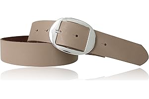 FRONHOFER Women's Leather Belt with Silver Oval Buckle, 1.57 inch (4 cm), 17881