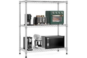 M MZG 750 lbs 3 Tier Storage Rack Metal Wire Shelving Unit, Storage Standing Shelf Organizer for Laundry Bathroom Kitchen Pantry Closet Garage Basement Utility Room, Chrome 35x75x90.2cm