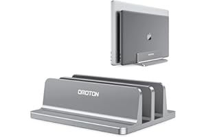 OMOTON Soporte Portátil Vertical de Ranura Dual, Soporte Laptop de Aluminio con Base Ajustable, Compatible con Macbook, Huawei, Lenovo y Otros Portátiles y Netbooks(hasta 17,3 Pulgadas), Gris