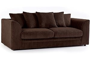 FURNISHINGS FOR LESS UK New Luxor Chocolate Fabric 3 Seater Sofa | Jumbo Cord Scatter Back Settee (Chocolate, 3 Seater)