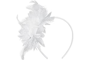 MWOOT Fjäderpannband, fjädrad huvudbonad med konstgjord blomma, vita Roaring 20s fascinatorer för kvinnor, 1920-talets fjäderhuvudbonad, hårtillbehör för cocktailfest, bröllop, bal, maskeradfest
