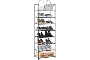 YOUDENOVA Estante Zapatero Estrecho, Estante para Zapatos de 8 niveles, Organizador de Zapatos, Estructura metal, para 16-20 Pares, para Entrada, Dormitorio, Sala de estar, 46 x 28 x 145 cm Negro