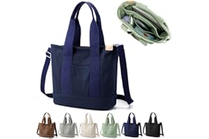 YILCER Multi-Pocket Tote Bag with Zipper, Canvas Japanese Handmade Handbag with Compartments, Multifunction Satchels Bag for Women Ladies Univisity School Work Travel