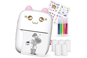 TradeVibe Mini Printer, Portable Printer with Sticker and 5 Rolls of Thermal Paper and 5 pens Built-in 1200mAh Battery Inkless Photo Printer for Android and IOS