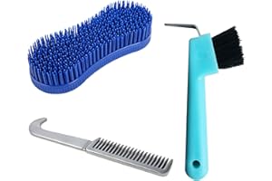 NIYATA Horse Grooming Brush,Horse Brushes for Grooming,with Horse Hoof Pick and Brush Horse Mane Comb,for Horse Grooming Care,Multifunction and Durable,Blue