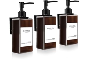 Roselee Juego de 3 dispensadores de jabón para Pared, dispensador de jabón para Ducha, sin Agujeros, dispensador de jabón de 300 ml, dispensador de champú marrón con Embudo y Etiquetas Impermeables