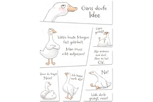 ‎SPEECHEESE Gilbert die Gans Kühlschrankmagnete mit frechen Sprüchen acht Verschiedene Magneten für Miesepeter lustiger Set Sprüche Magnet Set Pechvogel Kühlschrankmagnete Set Männer