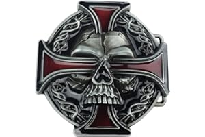 通用 LKMY - Hebilla de cinturón para hombre, cinturón de hombre, calavera occidental, cruz celta, hebilla de cinturón para hombres y mujeres, día del padre, Navidad, regalo de cumpleaños (rojo), rosso