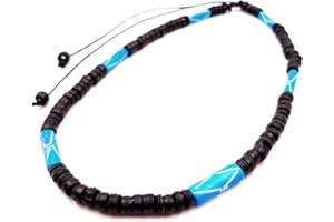 FUNIGHT made in zen Collana surf surfista cocco etnico legno perline girocollo tribale ciondolo uomo donna bambino nero blu turchese, Legno Perla, Perle,Turchese