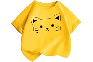 KODMNSW T-Shirt Mädchen T Shirt Kinder Tshirt Sommer Tops Baumwolle Kurzarm Oberteile Katze Druck Kurzärmelige Sport Top Klamotten Teenager 2-14 Jahre Alt