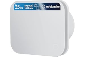 Turbionaire Trend 100 HWM Ventilateur, Extracteur de Salle de bain, Capteur d'humidité, Blanc mat, 100 mm, 35 Pa, Clapet anti-retour, Silencieux, Protection IPX4, Contre l'Humidité et la Moisissure