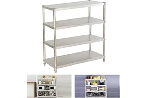 HauTour Mesa de cocina de acero inoxidable, 150 x 120 x 40 cm, mesa de cocina, mesa de acero inoxidable, estantería para cargas pesadas, mesa de trabajo, 4 estantes, estantería gastronómica, 50 kg