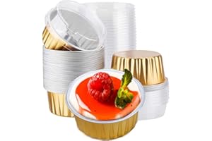 OUKEYI Pirottini per cupcake con coperchio, 50 pezzi da 125 ml per muffin, con coperchio, in alluminio, per creme brûlée (oro)
