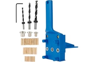 KEYOHOME 41Pcs Gabarit de Percage Tourillon Guide de Perçage Chevilles Bois avec Butée Parallèle Kit de Gabarit de Goujonnage avec Centreur Tourillon 6 mm/8 mm /10mm pour Goujon en Bois à Main(41Pcs,Bleu)