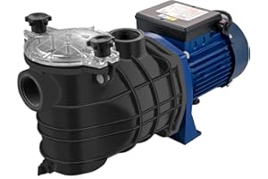 VEVOR Bomba de Piscina Filtración 18000L/h con Cesta de Filtro Extraíble, 1 HP Bomba de Plástico Metal 750W 3450TR/Min 50°C, 2 Mangueras de Montaje para Piscinas Spas Fuentes Termales