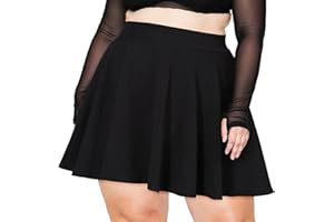 Moon Wood Damen Basic Mini Skater Rock Stretch Hohe Taille Lässig Faltenrock Ausgestellt Pull On Skirt Röcke Große Größen