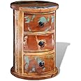 vidaXL Reclaimed Solid Wood Cabinet with Round Design, Space-Saving Storage Unit with 3 Drawers, Vintage-Styled Sideboard for Living Room