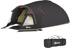 Outsunny Tenda da Campeggio a Tunnel per 2 Persone con 2 Stanze, Tenda Campeggio Familiare 2 Posti Impermeabile 3000mm con Porta a Rete, Finestre Laterali e Borsa di Trasporto, 330x190x120 cm, Nero