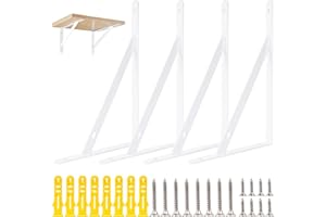 LIULIUSHUN 4 Pcs Escuadras Malicas,Soportes para Estantes,Soporte Estanteria Blanco,Soporte Triangular de 90 Grados,Escuadra Metalica ángulo, scuadras para Estanterias Estanterías de Pared,25 x 15,5 x 1,6 cm