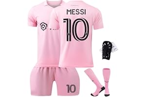 GENERIC Miami Messi Football Kit Kids 23/24#10 Airy Quick Dry Jersey Home Away Football Strips Football Kit Soccer Football Shirts Shorts Socks and Kneepad Sets,Birthday Gifts for Boys and Mens