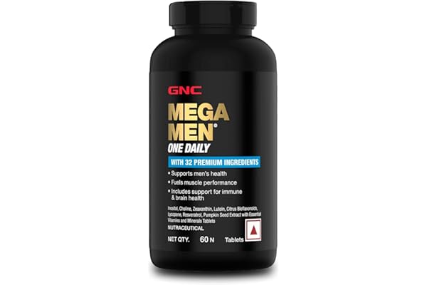 GNC Mega Men One Daily Multivitamin 60 Tablets 32 Premium Ingredients Promotes Men's Well-Being Supports Muscle Function Boosts Immunity Improves Memory & Focus Formulated In USA