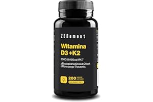 Witamina D3 +K2, 2000 IU & 150µ MK-7, 200 Kapsułek żelowych | z Ekologiczna Oliwa z Oliwek z Pierwszego Tłoczenia. | Kości, mięśnie i układ odpornościowy | 100% naturalnych składników | Zenement