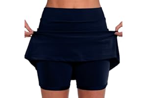 RPPORM Damen Rock mit Innenshorts Tennisrock Hohe Taille Sportrock mit Hose Kurz Golfrock Yoga Fitness Golf Laufrock Hosenrock 2 in1 Sport Leggings mit Rock Dehnbar Laufenrock Outdoor Minirock